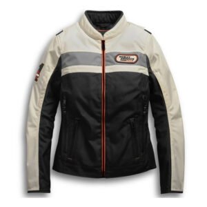 Harley-Davidson Women’s Fennimore Riding Colorblocked Jacket White Black Orange 98287-19VW Motorcycle Jacket