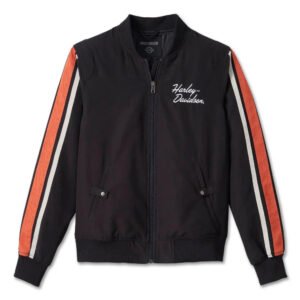 Harley-Davidson Women’s Stripe Bomber Jacket – Black/Orange, 98403-23VW