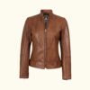 Women's Tan Brown Lambskin Leather Cafe Racer Jacket | HlX-A1011 - Image 2