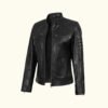 Women's Black Cafe Racer Real Lambskin Leather Jacket | HlX-A1012