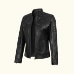 Women's Black Cafe Racer Real Lambskin Leather Jacket | HlX-A1012