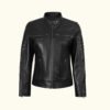 Women's Black Cafe Racer Real Lambskin Leather Jacket | HlX-A1012 - Image 5