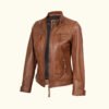 Women's Cafe Racer Tan Real Leather Jacket | HlX-A1013