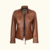 Women's Cafe Racer Tan Real Leather Jacket | HlX-A1013 - Image 4
