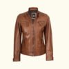 Women's Cafe Racer Tan Real Leather Jacket | HlX-A1013 - Image 3