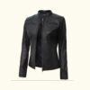 Women's Black Lambskin Leather Biker Jacket | HlX-A1014