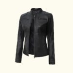 Women's Black Lambskin Leather Biker Jacket | HlX-A1014
