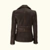 Women's Asymmetrical Rub-off Brown Belted Biker Jacket | HlX-A1015 - Image 2