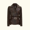 Women's Asymmetrical Rub-off Brown Belted Biker Jacket | HlX-A1015 - Image 5