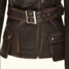 Women's Asymmetrical Rub-off Brown Belted Biker Jacket | HlX-A1015 - Image 3