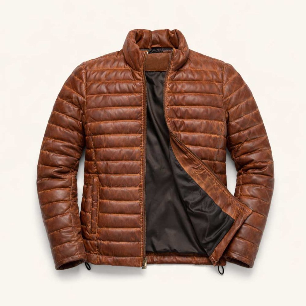 Light Brown Bridger Leather Down Jacket | HlX-A1006
