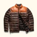 Tan & Brown Bridger Leather Down Jacket | HlX-A1007