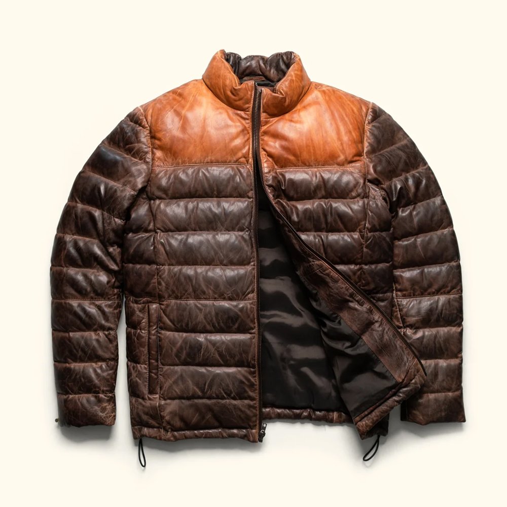Tan & Brown Bridger Leather Down Jacket | HlX-A1007