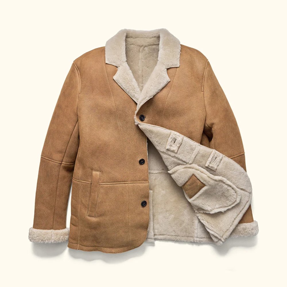 Sandstone Brown Big Sky Shearling Leather Blazer | HlX-A1010