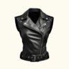 Women’s Black Biker Leather Vest | Sheepskin | HlX-A1037