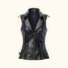 Women’s Stylish Black Leather Vest | Sheepskin | HlX-A1039