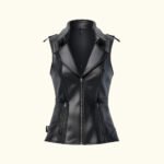 Women’s Stylish Black Leather Vest | Sheepskin | HlX-A1039