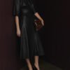 Women’s Black Leather Long Skirt | HlX-A1029