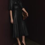 Women’s Black Leather Long Skirt | HlX-A1029
