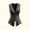 Women’s Zester Black Leather Vest | Sheepskin | HlX-A1040