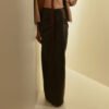 Women’s Leather Draped Long Skirt | HlX-A1030