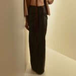 Women’s Leather Draped Long Skirt | HlX-A1030