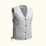 Women’s Motorcycle White Leather Vest | Sheepskin | HlX-A1041