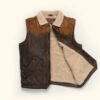 Men’s Tan & Brown Sherpa Leather Vest | HlX-A1043