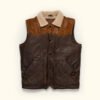 Men’s Tan & Brown Sherpa Leather Vest | HlX-A1043 - Image 2