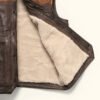 Men’s Tan & Brown Sherpa Leather Vest | HlX-A1043 - Image 3